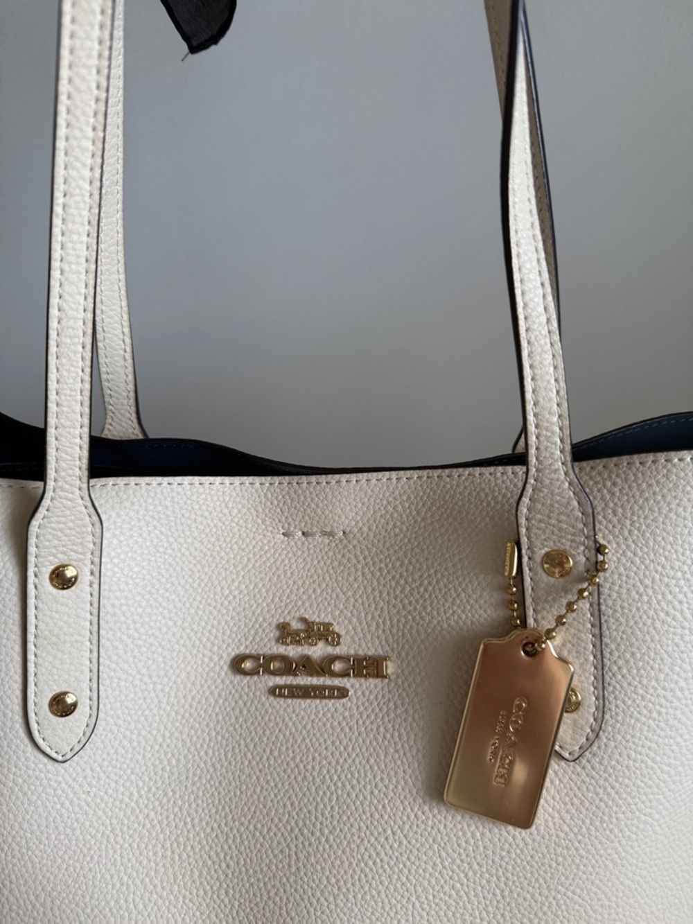 Coach Pebbled Chalk Leather Town Tote with Brown Pouch and a scarf accent - Picture 9 of 13